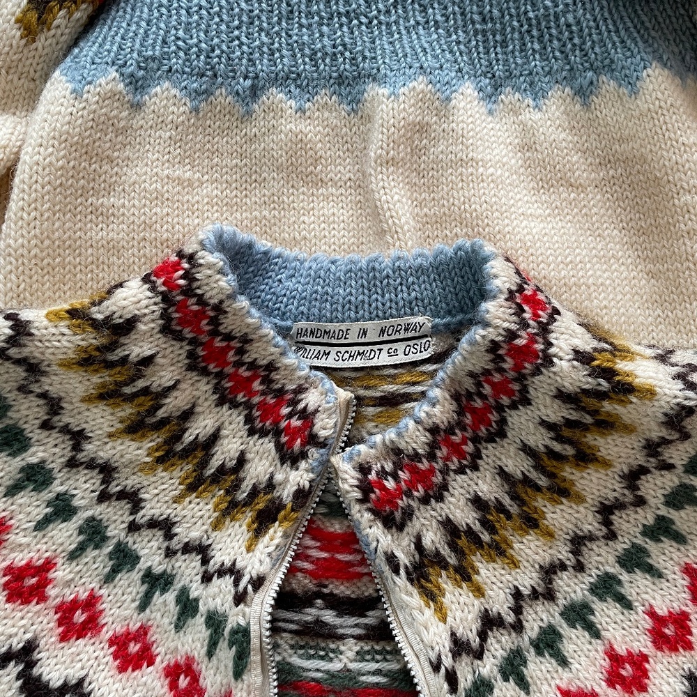 Vintage 70s Norwegian Wool Zip-Up Fair Isle Sweater - Picture 6 of 6